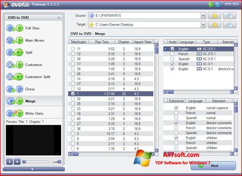 لقطة شاشة DVDFab لنظام التشغيل Windows 7