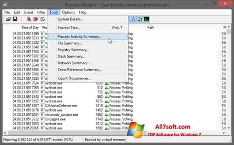 لقطة شاشة Process Monitor لنظام التشغيل Windows 7