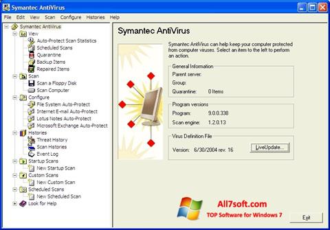 لقطة شاشة Symantec Antivirus لنظام التشغيل Windows 7