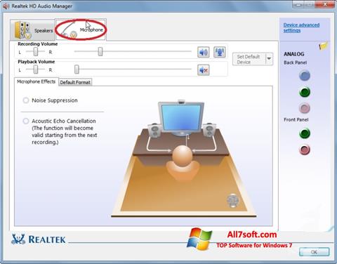 لقطة شاشة Realtek Audio Driver لنظام التشغيل Windows 7