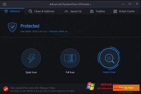 لقطة شاشة Advanced SystemCare لنظام التشغيل Windows 7