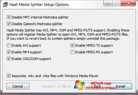 لقطة شاشة Haali Media Splitter لنظام التشغيل Windows 7