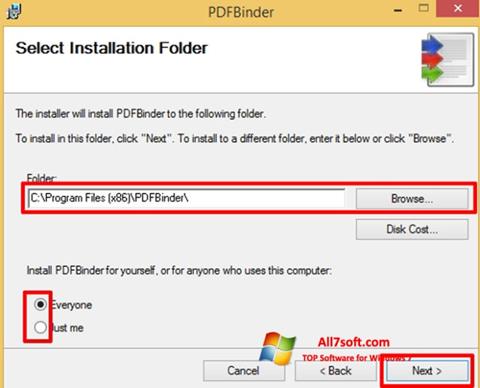 لقطة شاشة PDFBinder لنظام التشغيل Windows 7