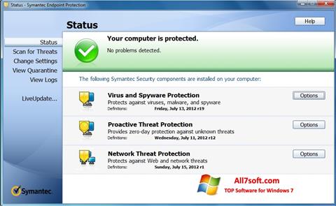 لقطة شاشة Symantec Endpoint Protection لنظام التشغيل Windows 7
