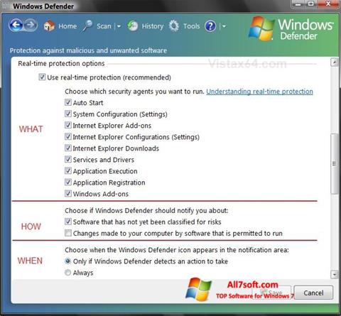 لقطة شاشة Windows Defender لنظام التشغيل Windows 7