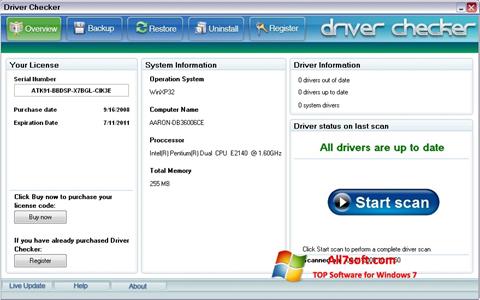 لقطة شاشة Driver Checker لنظام التشغيل Windows 7