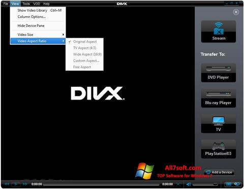 لقطة شاشة DivX Player لنظام التشغيل Windows 7