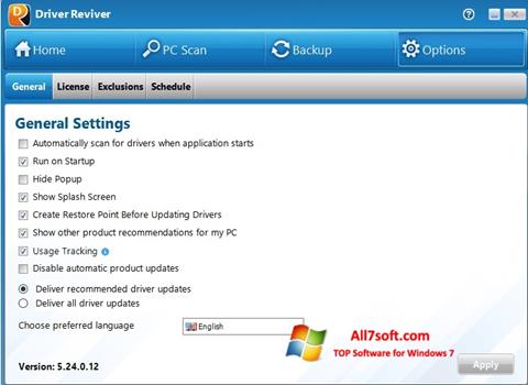 لقطة شاشة Driver Reviver لنظام التشغيل Windows 7