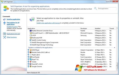 لقطة شاشة Soft Organizer لنظام التشغيل Windows 7