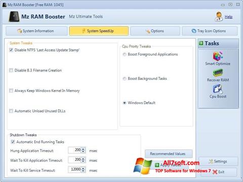 لقطة شاشة Mz RAM Booster لنظام التشغيل Windows 7