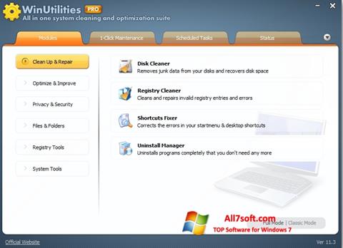 لقطة شاشة WinUtilities Memory Optimizer لنظام التشغيل Windows 7