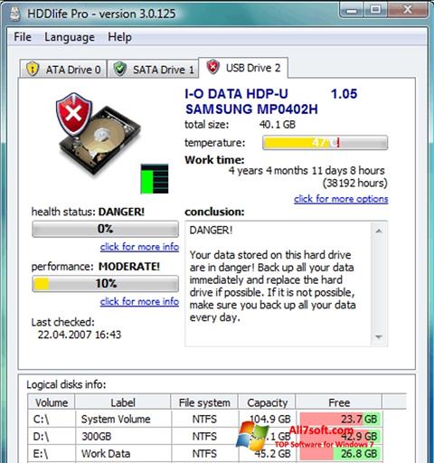 لقطة شاشة HDDlife لنظام التشغيل Windows 7