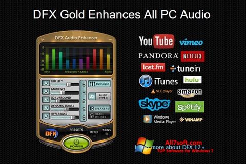لقطة شاشة DFX Audio Enhancer لنظام التشغيل Windows 7