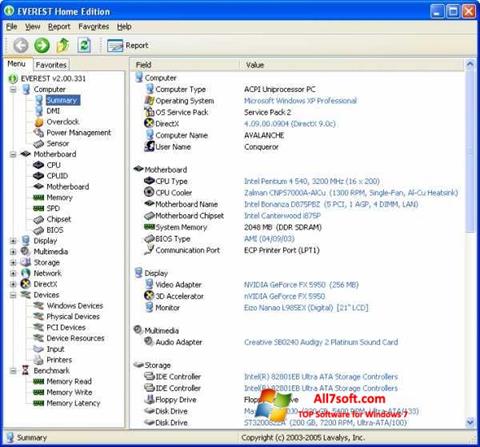 لقطة شاشة EVEREST لنظام التشغيل Windows 7