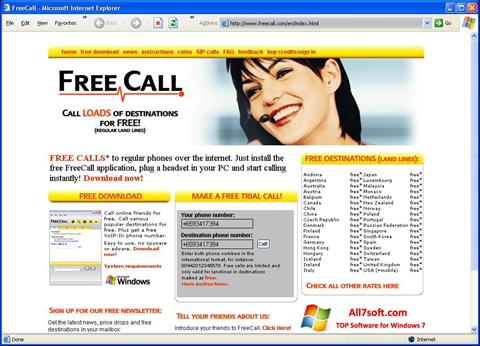لقطة شاشة FreeCall لنظام التشغيل Windows 7