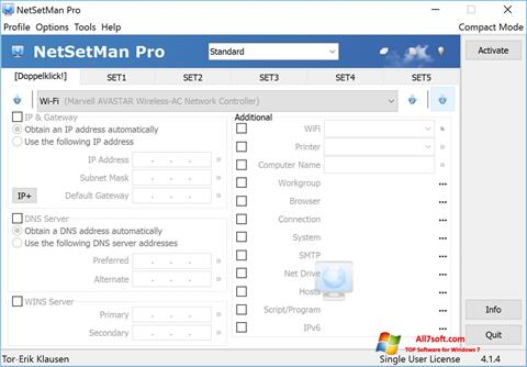 لقطة شاشة NetSetMan لنظام التشغيل Windows 7