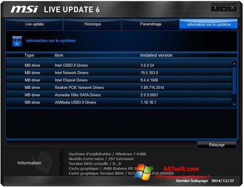 لقطة شاشة MSI Live Update لنظام التشغيل Windows 7