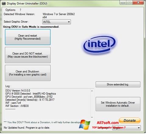 لقطة شاشة Display Driver Uninstaller لنظام التشغيل Windows 7
