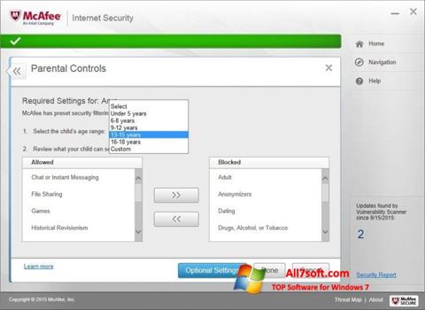 لقطة شاشة McAfee Internet Security لنظام التشغيل Windows 7