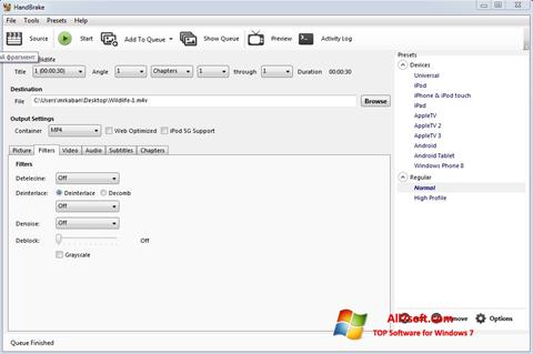 لقطة شاشة HandBrake لنظام التشغيل Windows 7