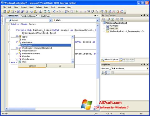 لقطة شاشة Microsoft Visual Basic لنظام التشغيل Windows 7