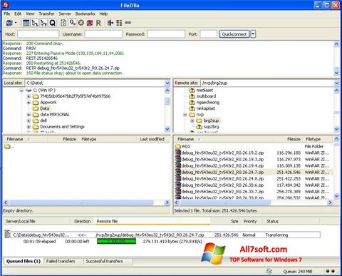 لقطة شاشة FileZilla لنظام التشغيل Windows 7