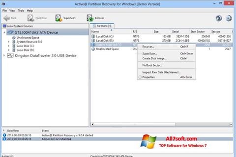 لقطة شاشة Active Partition Recovery لنظام التشغيل Windows 7
