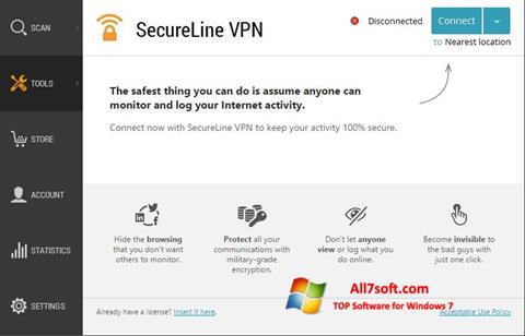 لقطة شاشة Avast SecureLine VPN لنظام التشغيل Windows 7