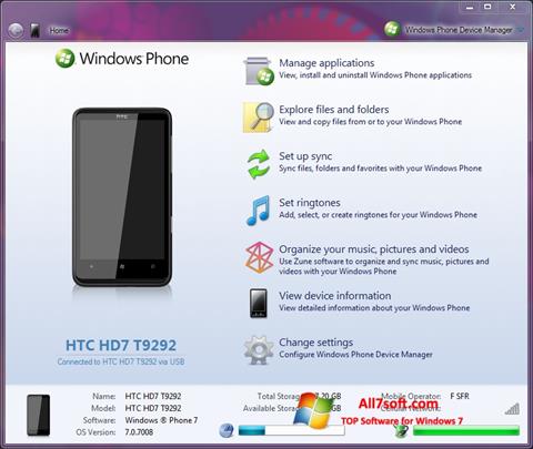 لقطة شاشة Windows Phone Device Manager لنظام التشغيل Windows 7
