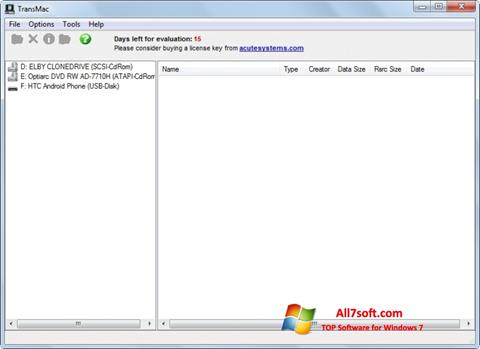 لقطة شاشة TransMac لنظام التشغيل Windows 7