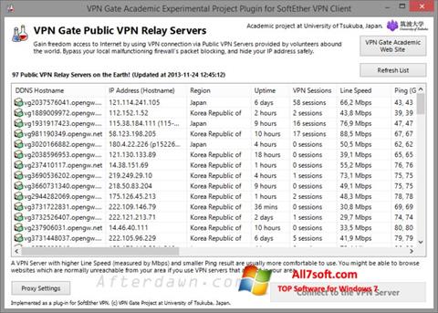 لقطة شاشة VPN Gate لنظام التشغيل Windows 7