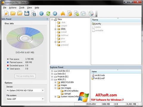 لقطة شاشة Astroburn Lite لنظام التشغيل Windows 7