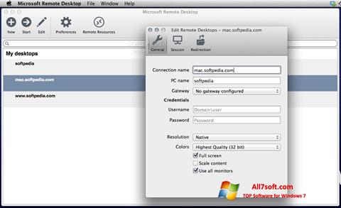 لقطة شاشة Microsoft Remote Desktop لنظام التشغيل Windows 7