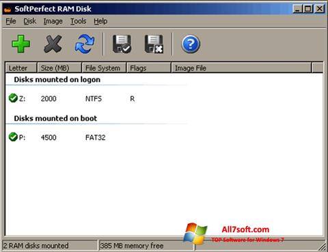 لقطة شاشة SoftPerfect RAM Disk لنظام التشغيل Windows 7