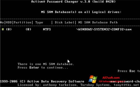 لقطة شاشة Active Password Changer لنظام التشغيل Windows 7