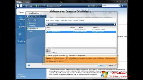 لقطة شاشة Seagate DiscWizard لنظام التشغيل Windows 7