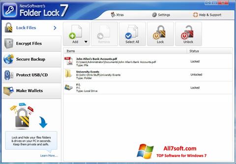 لقطة شاشة Folder Lock لنظام التشغيل Windows 7