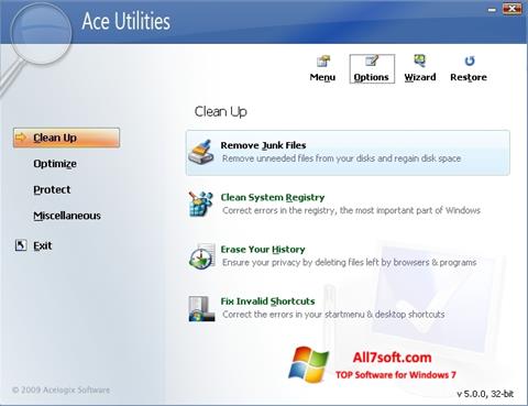 لقطة شاشة Ace Utilities لنظام التشغيل Windows 7