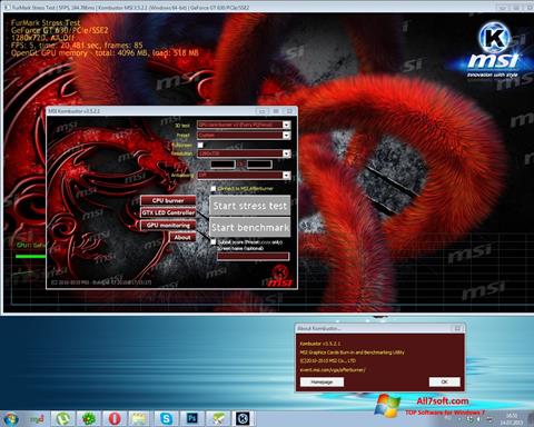 لقطة شاشة MSI Kombustor لنظام التشغيل Windows 7