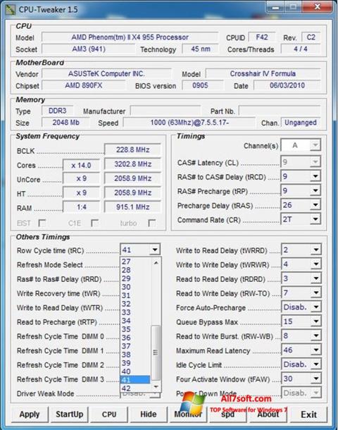 لقطة شاشة CPU-Tweaker لنظام التشغيل Windows 7