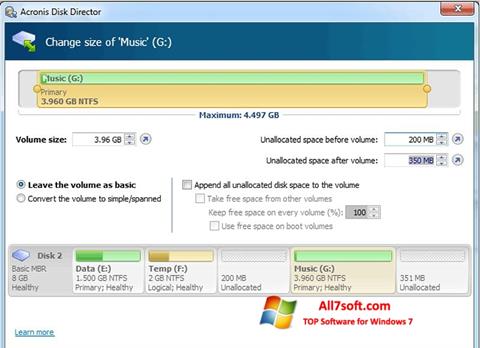 لقطة شاشة Acronis Disk Director لنظام التشغيل Windows 7