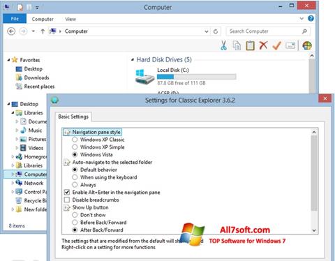 لقطة شاشة Classic Shell لنظام التشغيل Windows 7