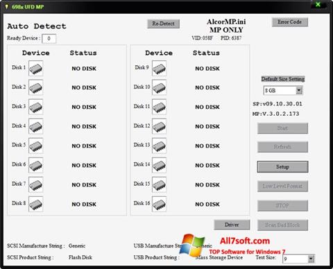 لقطة شاشة AlcorMP لنظام التشغيل Windows 7