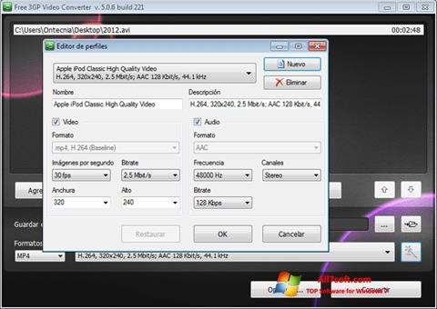 لقطة شاشة Free MP4 Video Converter لنظام التشغيل Windows 7