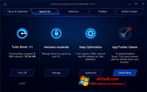 لقطة شاشة Advanced SystemCare Ultimate لنظام التشغيل Windows 7