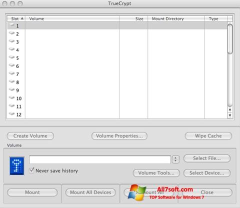 لقطة شاشة TrueCrypt لنظام التشغيل Windows 7