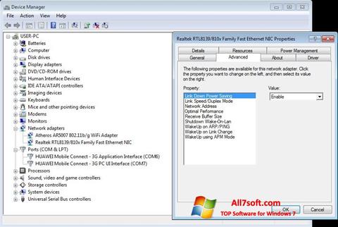 لقطة شاشة REALTEK RTL8139 لنظام التشغيل Windows 7