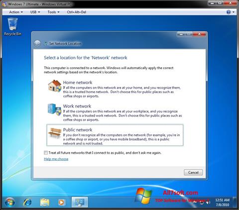 لقطة شاشة Windows Virtual PC لنظام التشغيل Windows 7