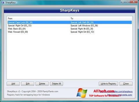 لقطة شاشة SharpKeys لنظام التشغيل Windows 7