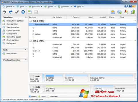 لقطة شاشة EASEUS Partition Master لنظام التشغيل Windows 7